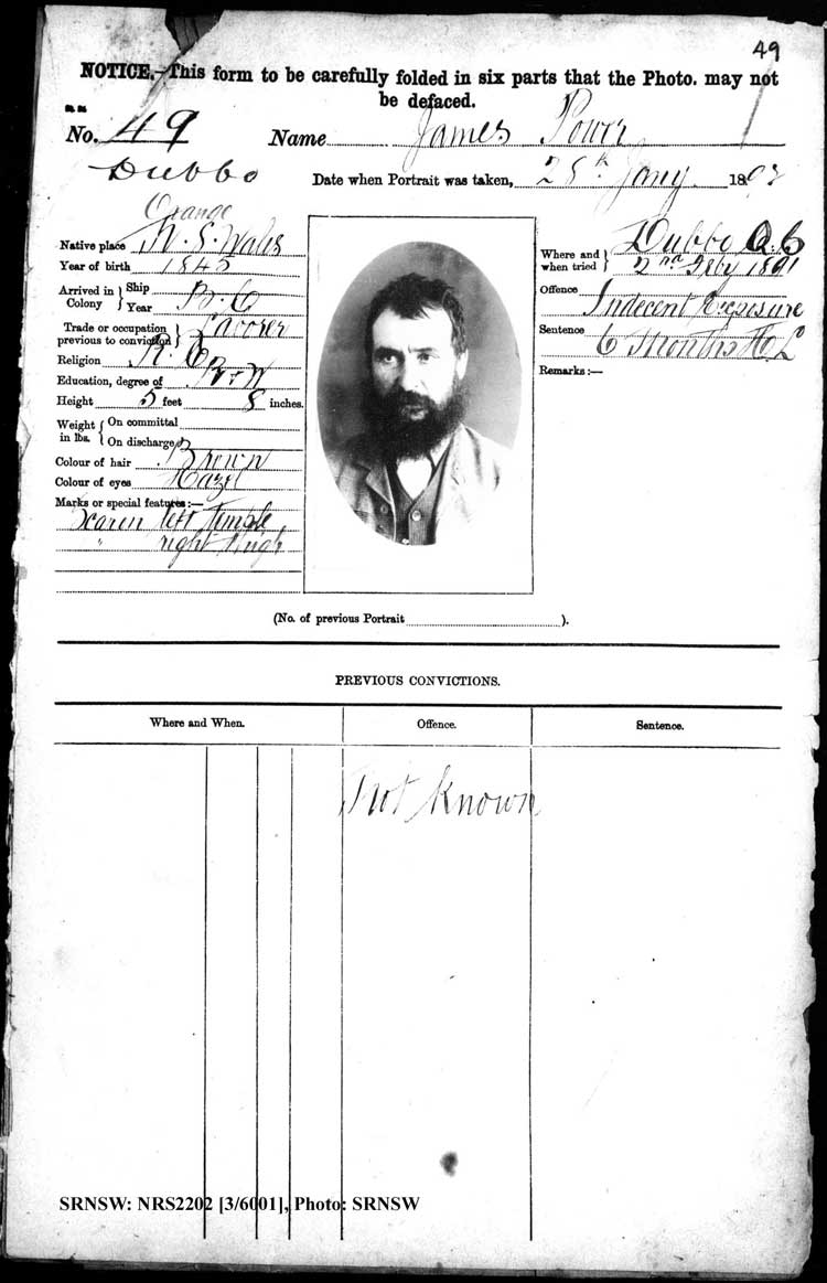 SRNSW: NRS2202, [3/6001], Dubbo Gaol photographic description book, 1889-1897, No. 49, p. 49, R5096.