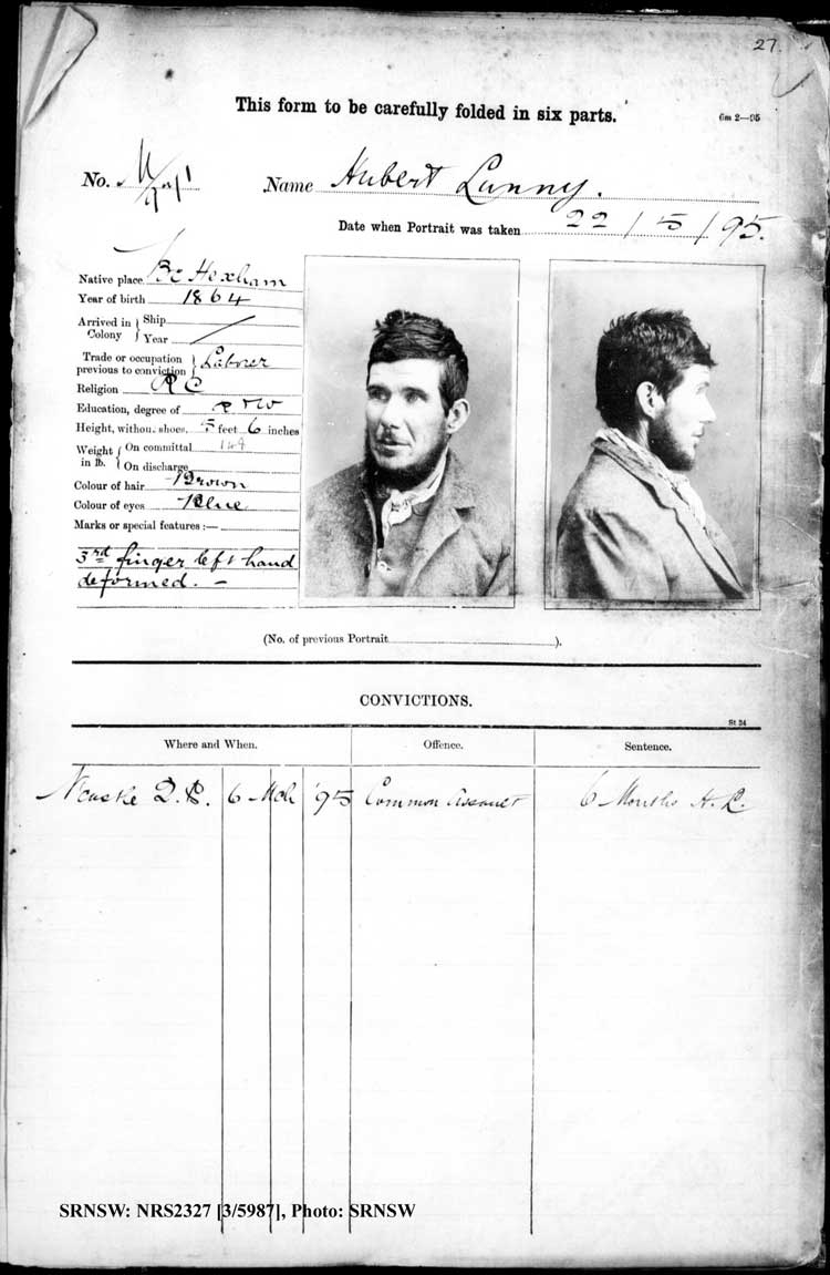 SRNSW: NRS2327, [3/5987], Maitland Gaol photographic description book, 1875-1930, No. 971, p. 27, R5130.