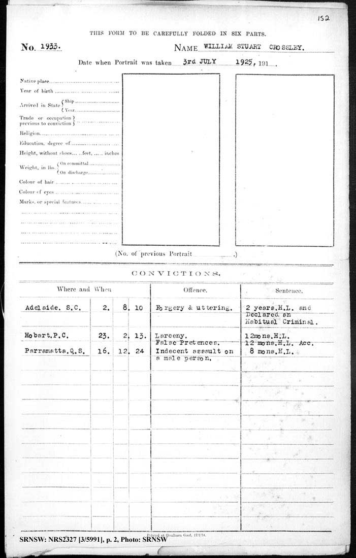 SRNSW: NRS2327, [3/5991], Maitland Gaol photographic description book, 1875-1930, No. 1933, p. 151, R5132. Emphasis added. p.2.