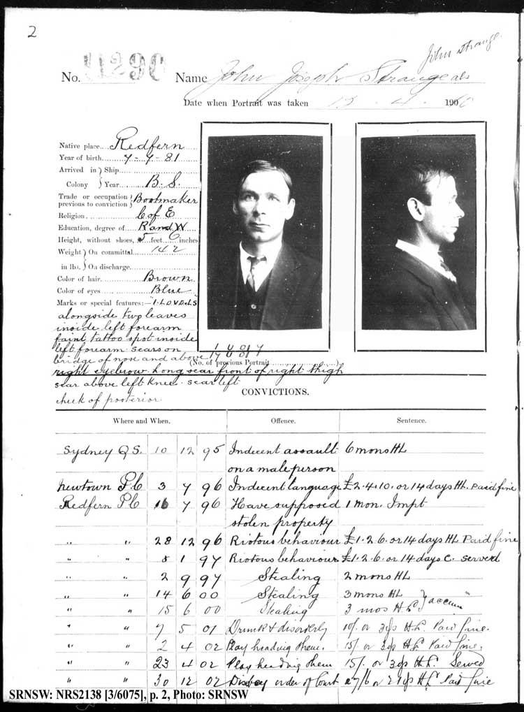 SRNSW: NRS2138, [3/6075], Darlinghurst Gaol photographic description book, 1910-1911, No. 11290, p. 2, R5114. Emphasis added.