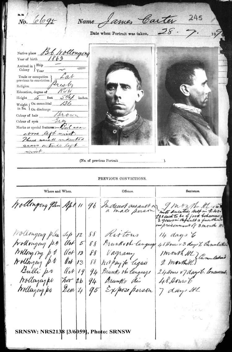 SRNSW: NRS2138, [3/6059], Darlinghurst Gaol photographic description book, 1895-96, No.6695, p. 245, R5106.