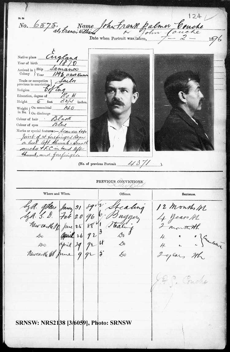 SRNSW: NRS2138, [3/6059], Darlinghurst Gaol photographic description book, 1895-1896, No. 6575, p. 124, R5106