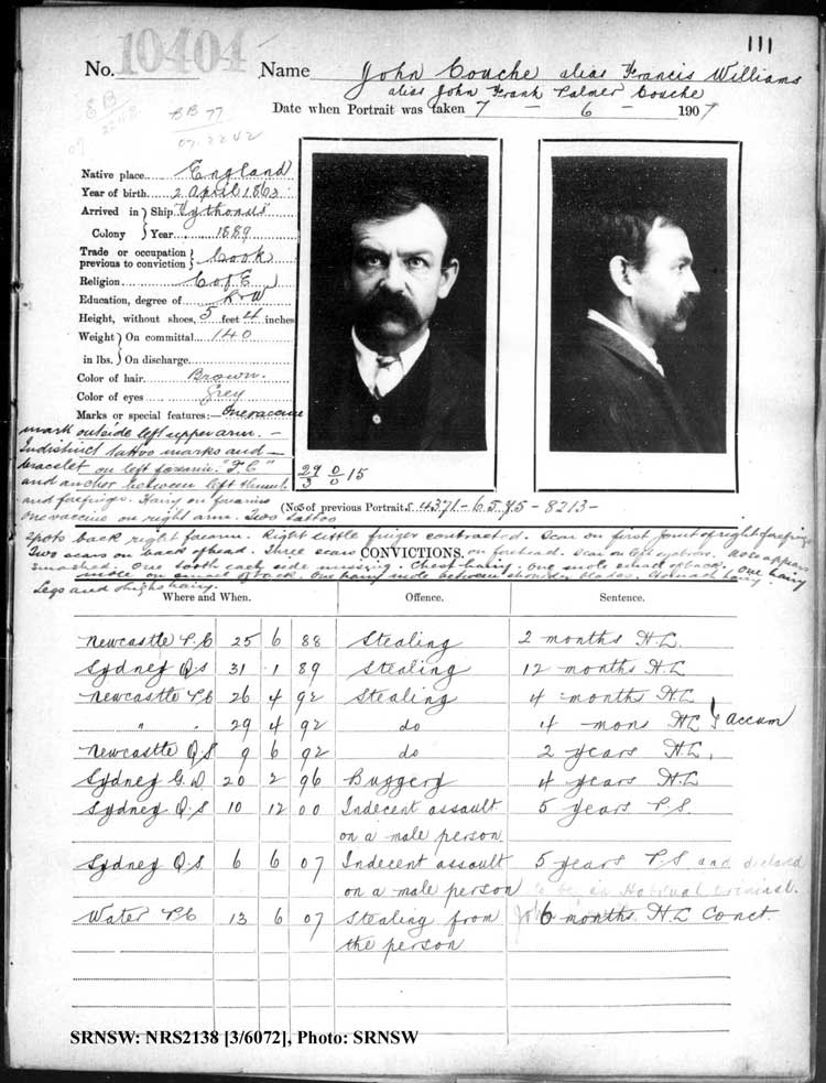 SRNSW: NRS2138, [3/6066], Darlinghurst Gaol photographic description book, 1900-1901, No. 8213, p.37, R5109.