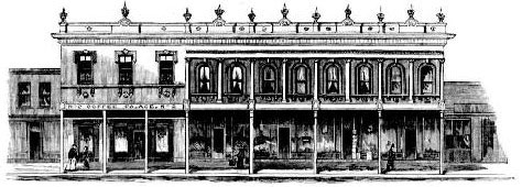 City Coffee Palace, second building from left. Image: Australian Town and Country Journal, Sat 17 Jul 1880, p. 121. Reproduction: Peter de Waal