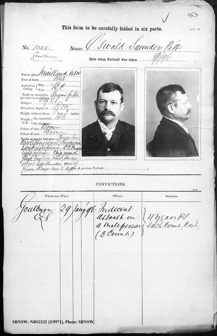 SRNSW: NRS2232, [3/5971], Goulburn Gaol photographic description book, 18 Jul 1893-9 Sep 1896, No. 1055, p. 153, R5119.