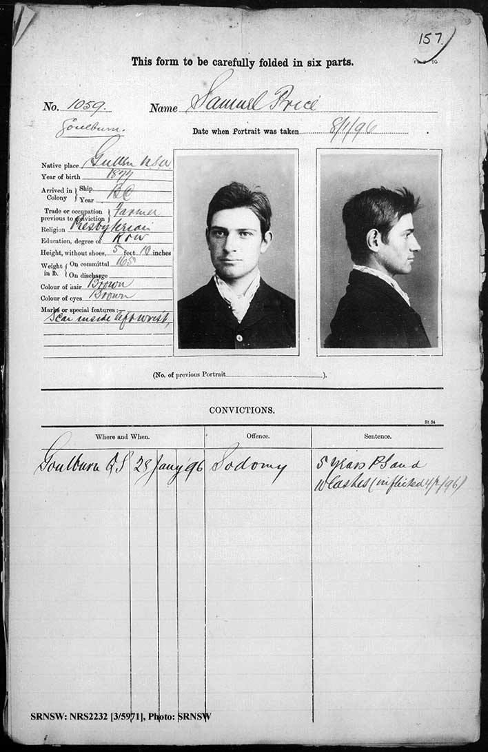 SRNSW: NRS2232, [3/5971], Goulburn Gaol photographic description book, 18 Jul 1893-9 Sep 1896, No. 1059, p. 157, R5119.