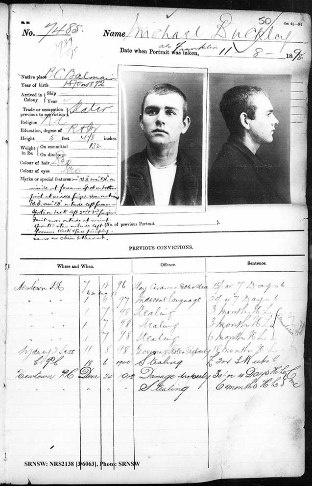 SRNSW: NRS2138, [3/6063], Darlinghurst Gaol photographic description book, 1898-1899, No. 7485, p. 50, R5107.