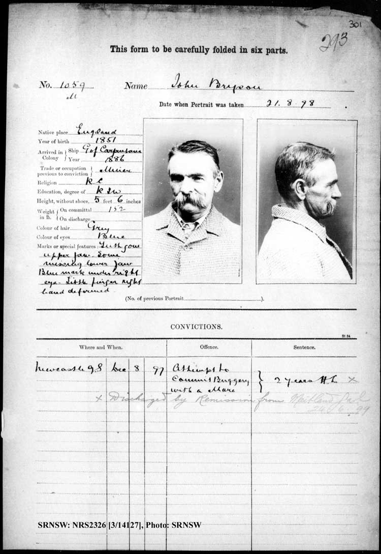 SRNSW: NRS2326, [3/14127], Maitland Gaol photographic description book, 1873-1922, No. 1059, p. 301, R5128.