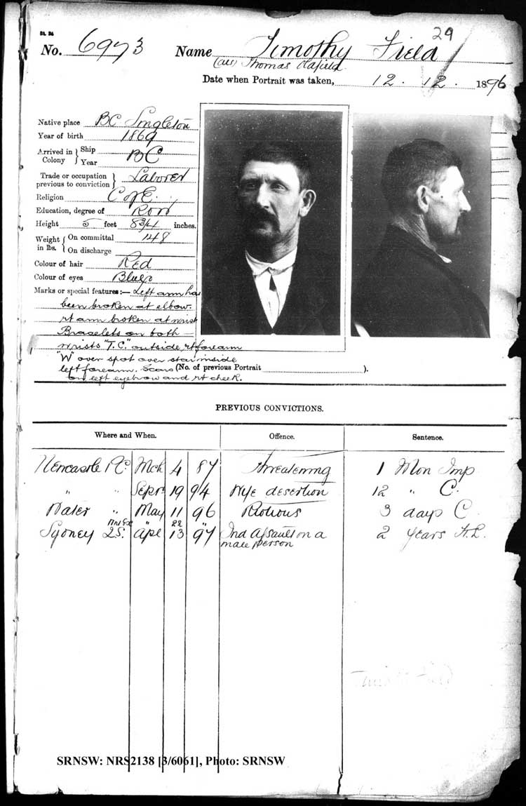 SRNSW: NRS2138, [3/6061], Darlinghurst Gaol photographic description book, 1897, No. 6973, p. 29, R5106.