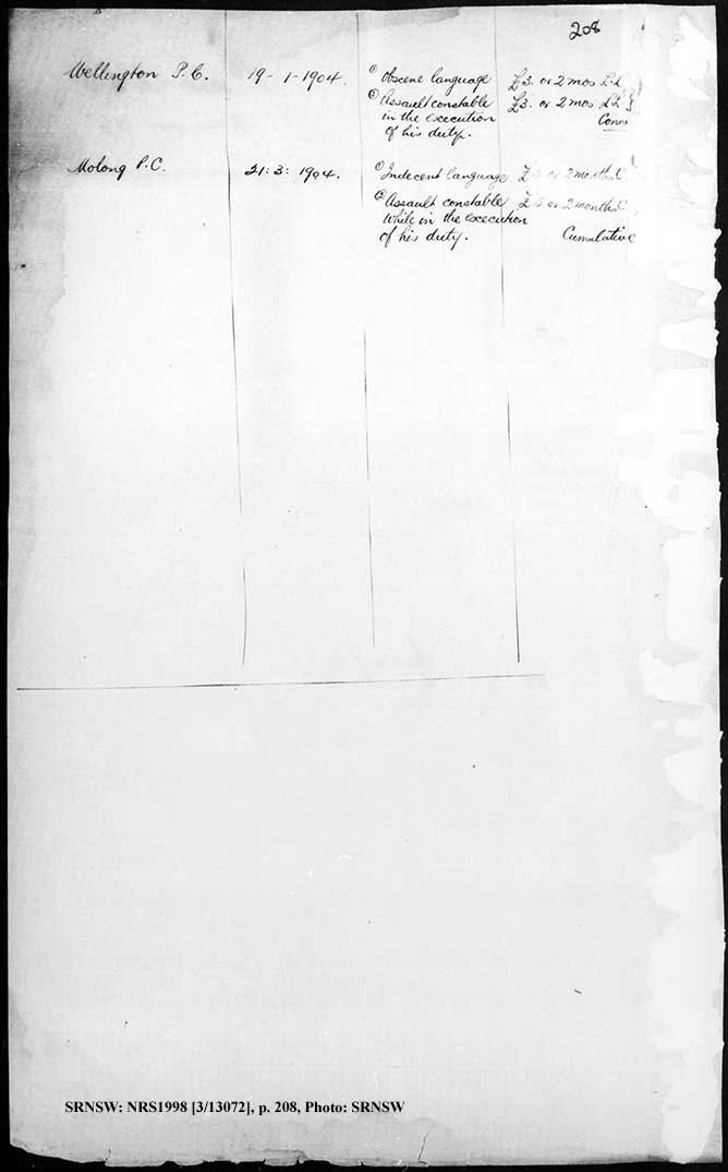 SRNSW: NRS1998, [3/13072], Bathurst Gaol photographic description book, 1874-1930, No. –, pp. 208, R5089.
