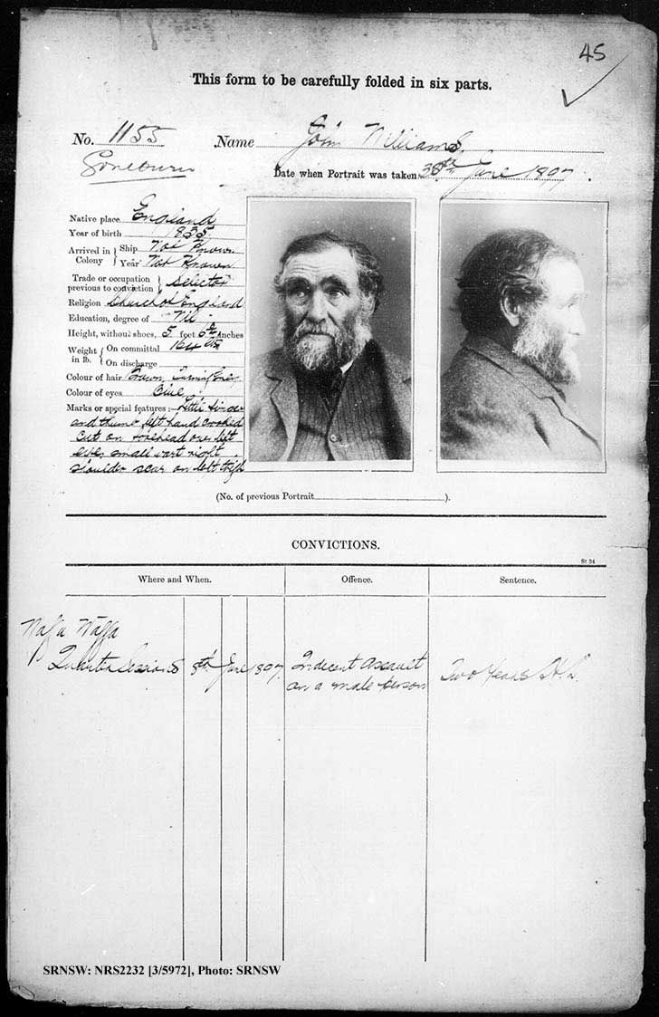 SRNSW: NRS2232, [3/5972], Goulburn Gaol photographic description book, 17 Dec 1896-28 Jun 1899, No. 1155, p. 45, R5120.