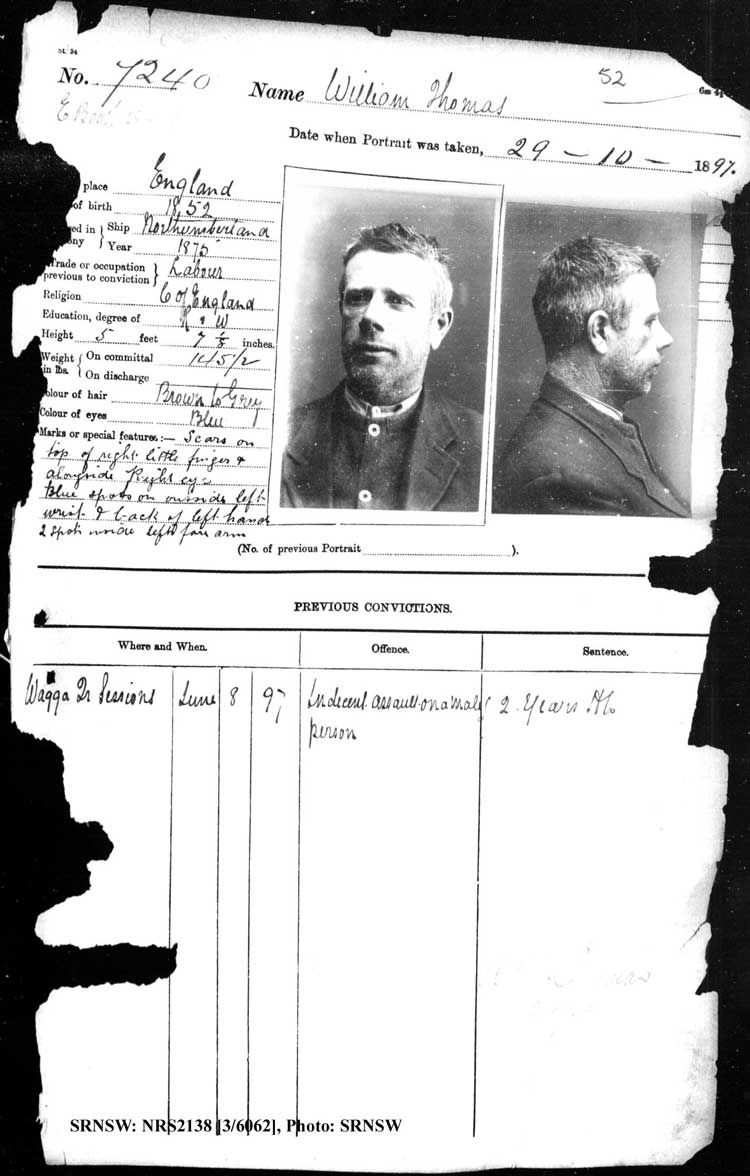 SRNSW: NRS2138, [3/6062], Darlinghurst Gaol photographic description book, 1897-1898, No. 7240, p. 52, R5107.