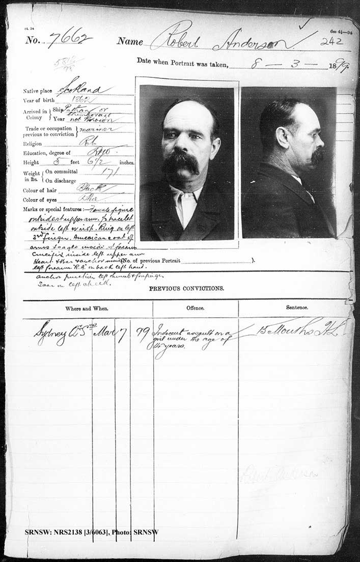 SRNSW: NRS2138, [3/6063], Darlinghurst Gaol photographic description book, 1898-99, No. 7662, p. 242, R5107.