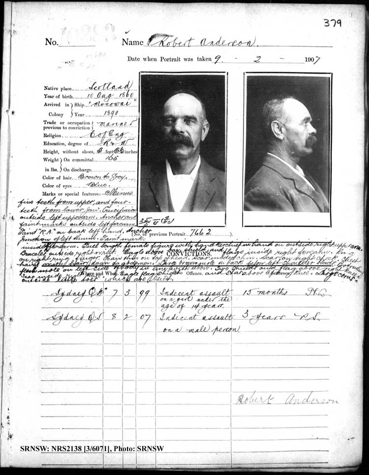 SRNSW: NRS2138, [3/6071], Darlinghurst Gaol photographic description book, 1905-1907, No. 10283, p. 379, R5111.