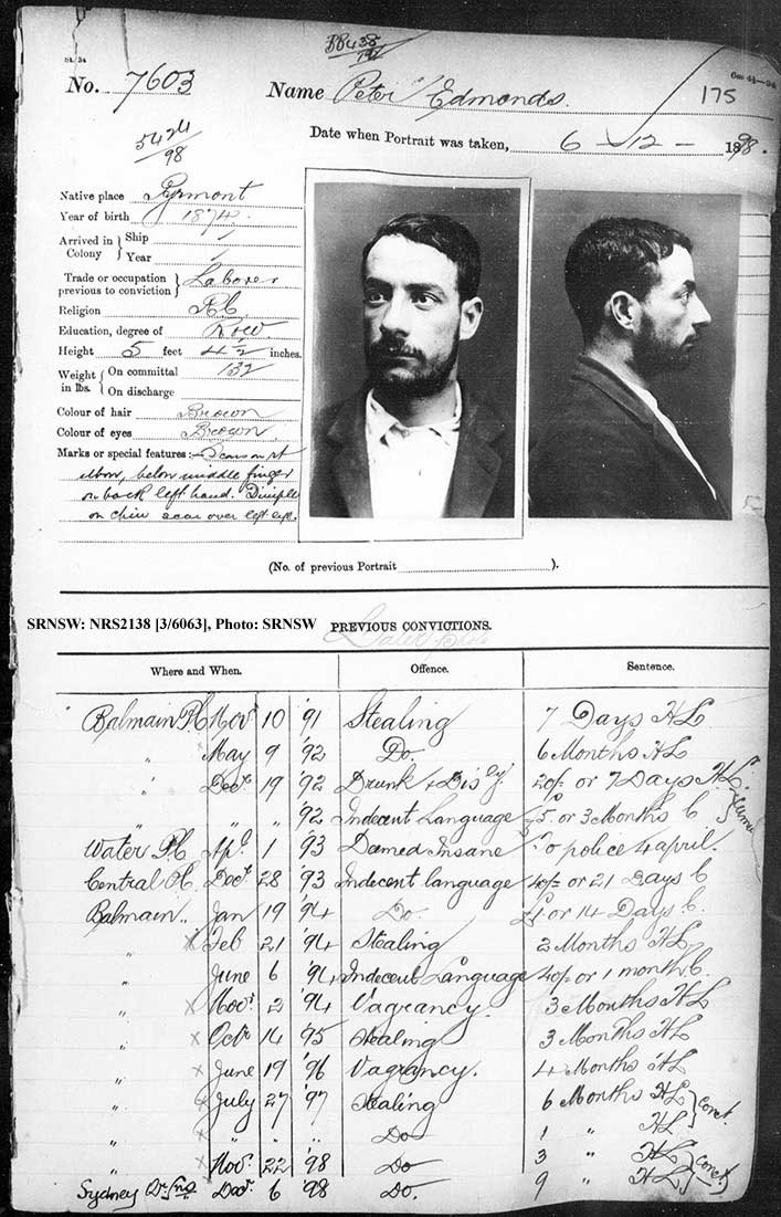 SRNSW: NRS2138, [3/6063], Darlinghurst Gaol photographic description book, 1898-99, No. 7603, p. 175, R5107.