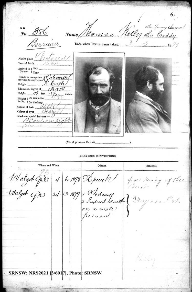 SRNSW: NRS2021, [3/6017], Berrima Gaol photographic description book, 1888-1907, No. 386, p. 51, R5093.