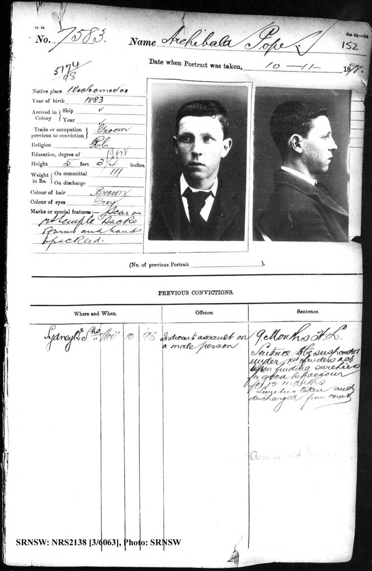 SRNSW: NRS2138, [3/6063], Darlinghurst Gaol photographic description book, 1898-1899, No. 7583, p. 152, R5107.