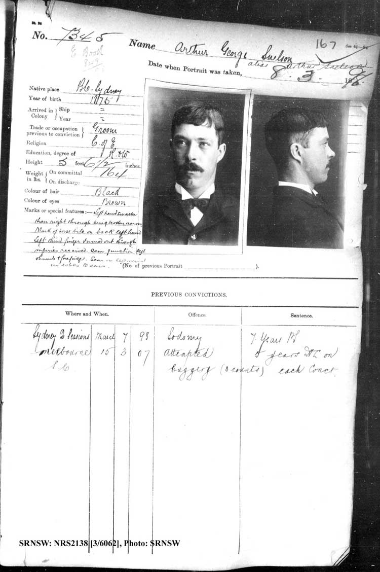 SRNSW: NRS2138, [3/6062], Darlinghurst Gaol photographic description book, 1897-1898, No. 7345, p. 167, R5107.