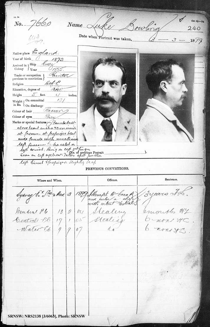 SRNSW: NRS2138, [3/6063], Darlinghurst Gaol photographic description book, 1898-99, No. 7660, p. 240, R5107.