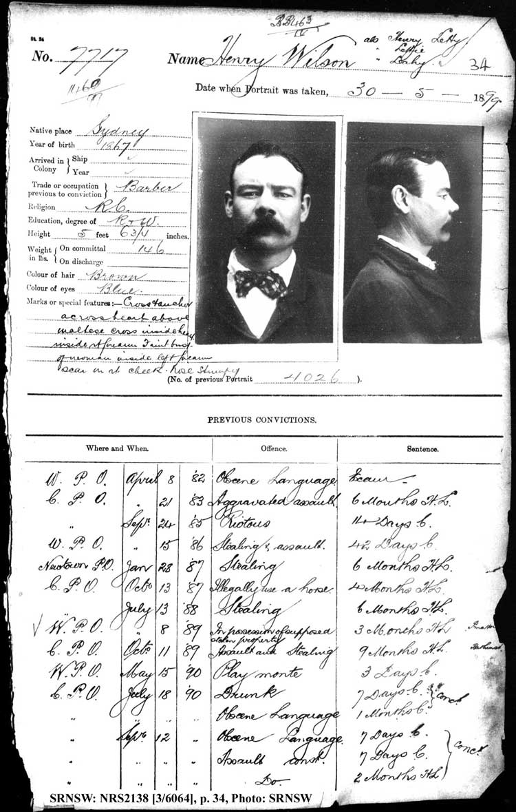 SRNSW: NRS2138, [3/6064], Darlinghurst Gaol photographic description book, 1899-1900, No. 7717, pp. 34, R5108. Emphasis added.