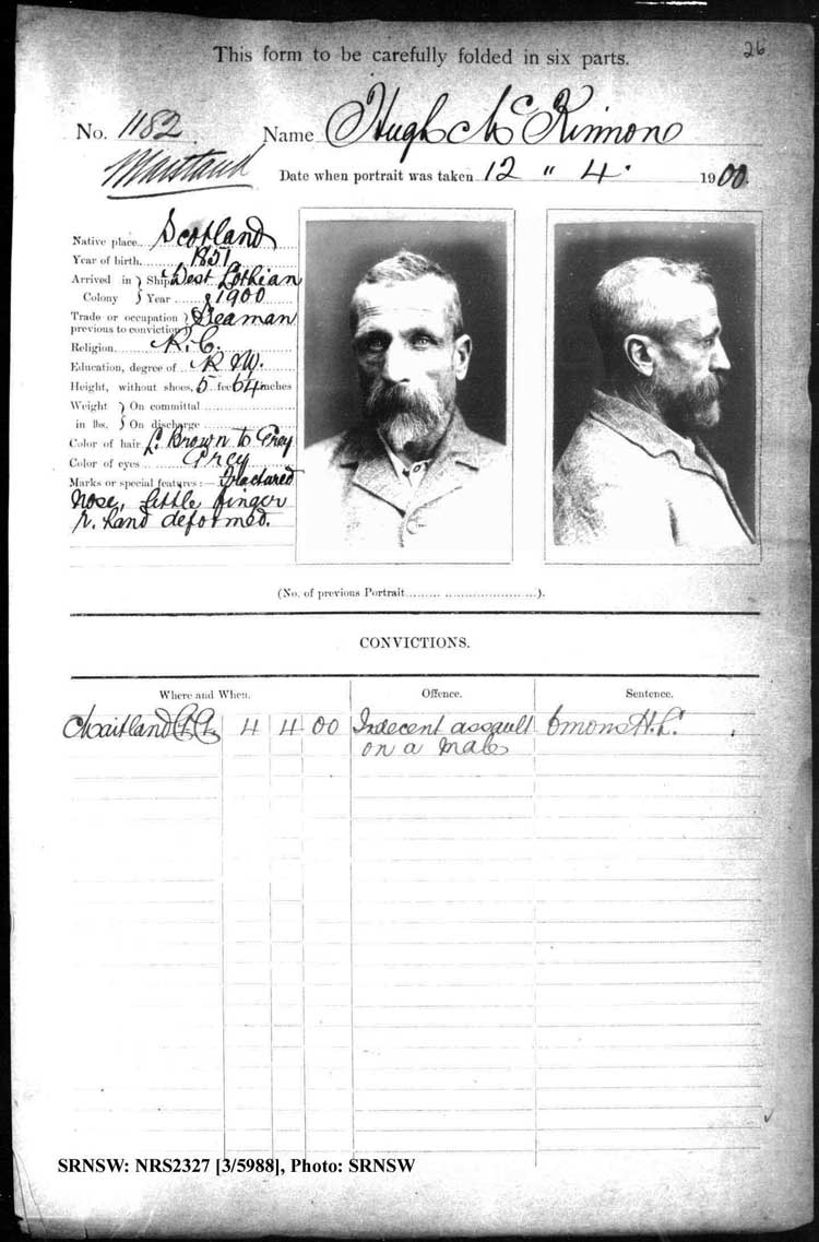 SRNSW: NRS2327, [3/5988], Maitland Gaol photographic description book, 1875-1930, No. 1182, p. 26, R5130.