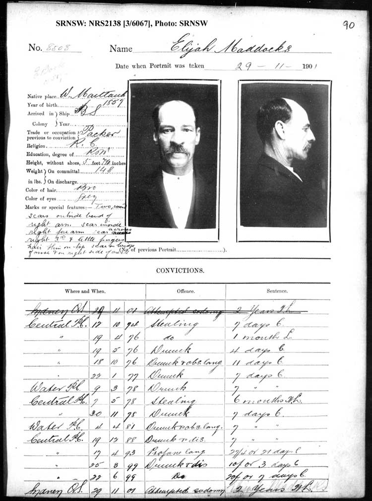 SRNSW: NRS2138, [3/6067], Darlinghurst Gaol photographic description book, 1901-1902, No. 8508, p. 90, R5109. Emphasis added.