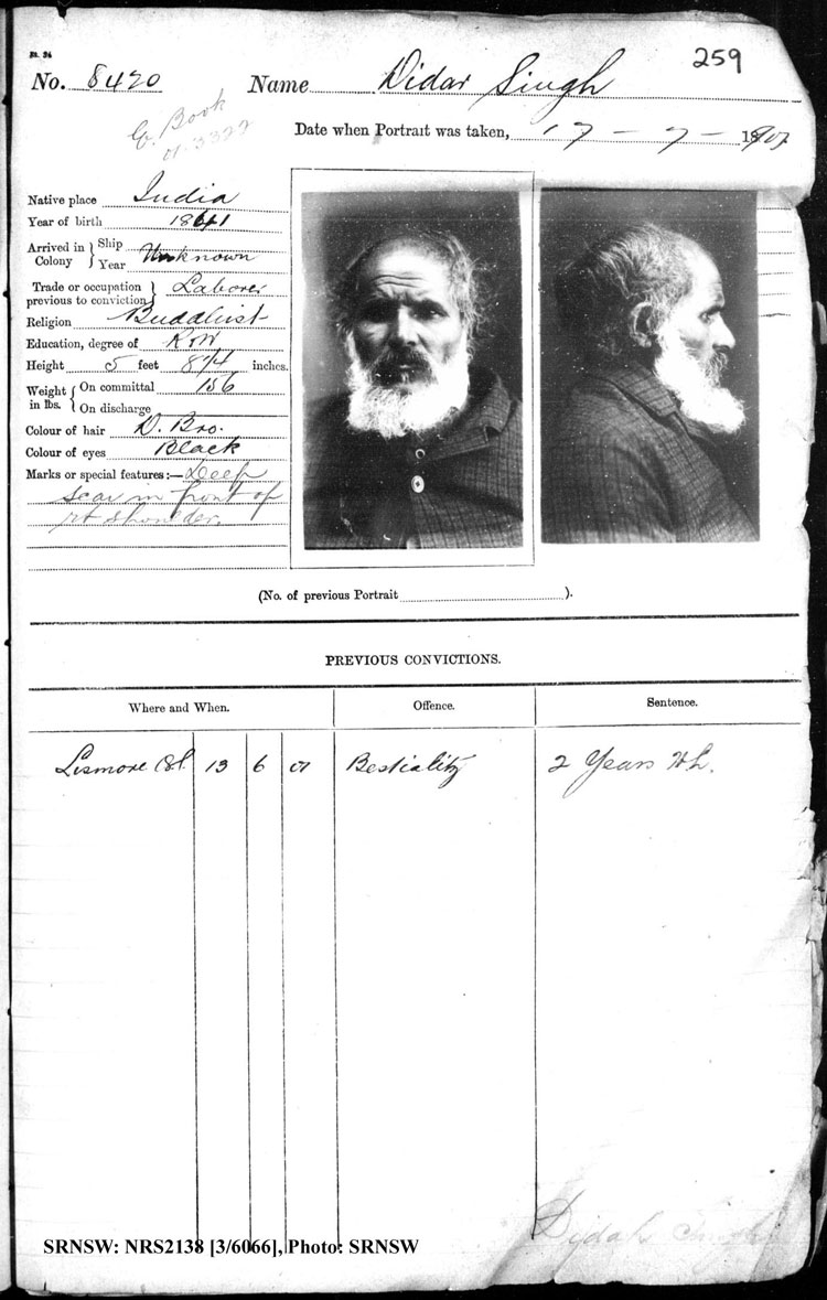 SRNSW: NRS2138, [3/6066], Darlinghurst Gaol photographic description book, 1900-1901, No. 8420, p. 259, R5109.