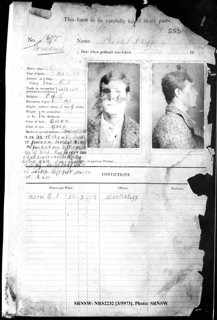 SRNSW: NRS2232, [3/5973], Goulburn Gaol photographic description book, 12 Oct 1899-25 Mar 1902, No. 1575, p. 253, R5120.