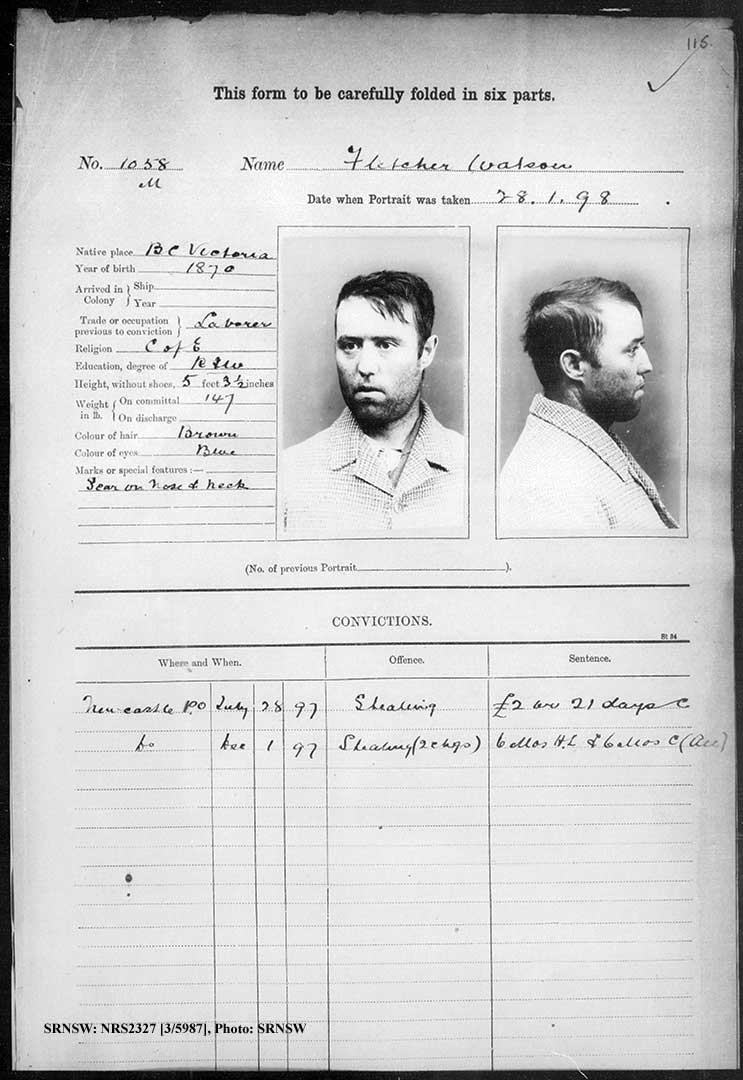 SRNSW: NRS2327, [3/5987], Maitland Gaol photographic description book, 1875-1930, No. 1058, p. 115, R5130.