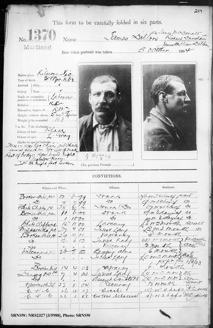 SRNSW: NRS2327, [3/5988], Maitland Gaol photographic description book, 1875-1930, No. 1370, p. 217, R5130.