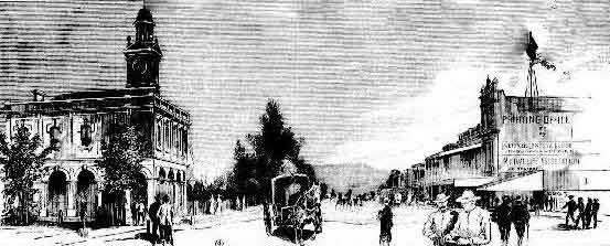 Dean street, Albury, post office on left. Source: Illustrated Sydney News, Thu 28 Nov 1889, p. 25. Reproduction: Peter de Waal