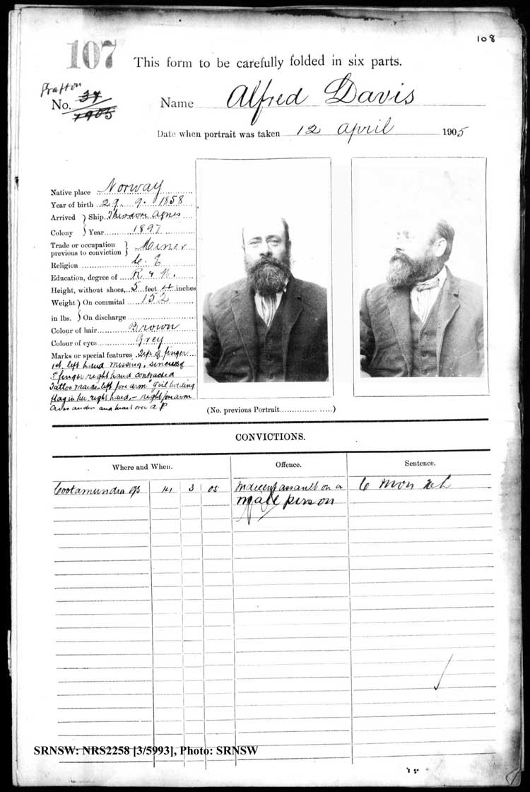 SRNSW: NRS2258, [3/5993], Grafton Gaol photographic description book, Nov 1894-Jun 1910, No. 107, p. 108, R5125.
