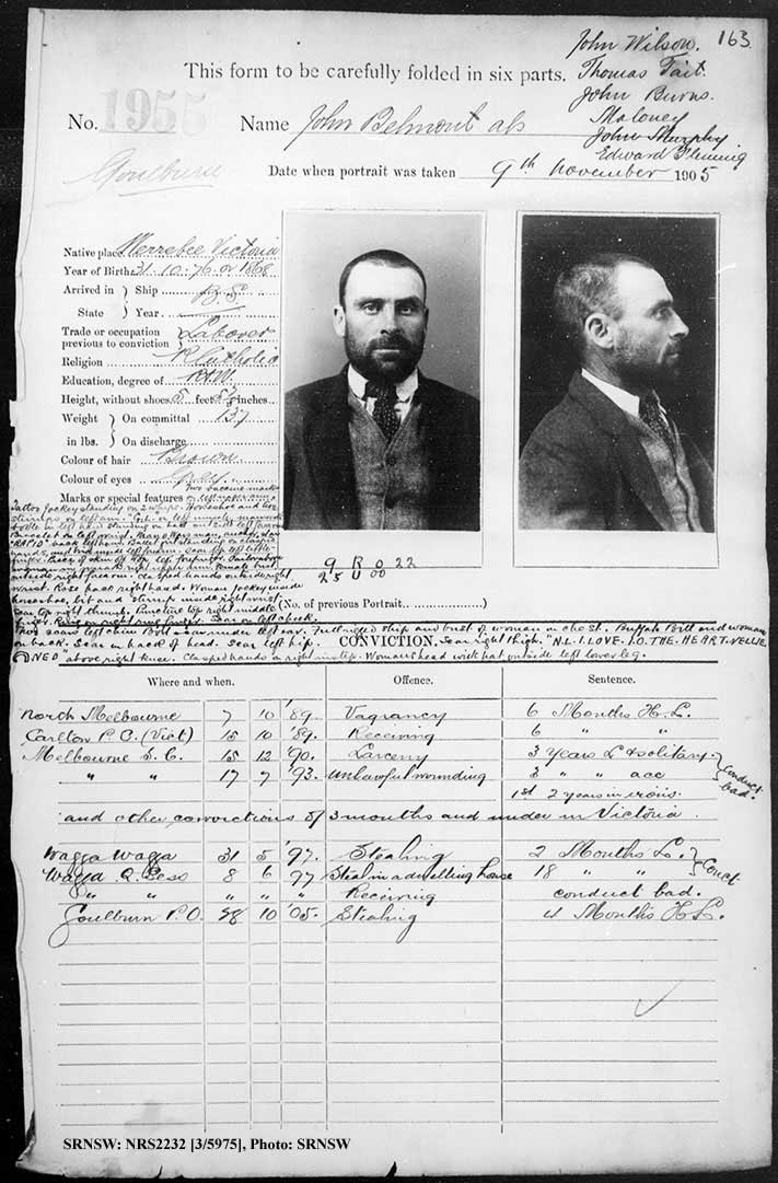 SRNSW: NRS2232, [3/5975], Goulburn Gaol photographic description book, 19 Apr 1904-4 Jan 1907, No. 1955, p. 163, R5121