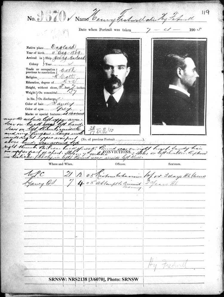 SRNSW: NRS2138, [3/6070], Darlinghurst Gaol photographic description book, 1904-1905, No. 9670, p. 119, R5111.