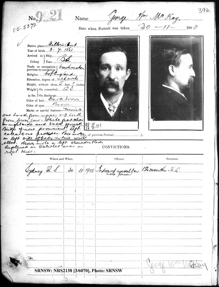 SRNSW: NRS2138, [3/6070], Darlinghurst Gaol photographic description book, 1904-1905, No. 9921, p. 396, R5111.