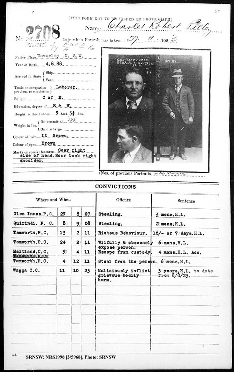 SRNSW: NRS1998, [3/5968], Bathurst Gaol photographic description book, 1874-1930, No. 2708, p. 57, R5088.