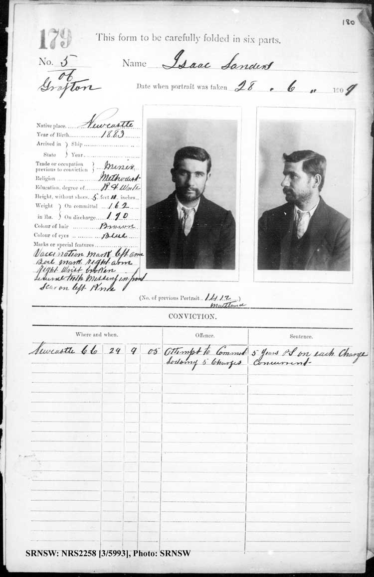 SRNSW: NRS2258, [3/5993], Grafton Gaol photographic description book, Nov 1894-Jun 1910, No. 179, p. 180, R5125.