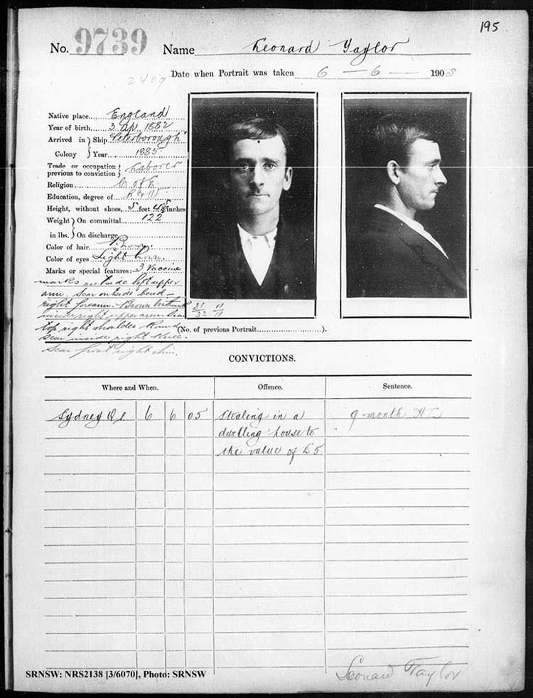 SRNSW: NRS2138, [3/6070], Darlinghurst Gaol photographic description book, 1904-1905, No. 9739, p195, R5111.
