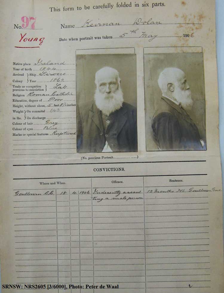 SRNSW: NRS2605, [3/6000], Young Gaol photographic description book, 1894-1920, No. 97, p. 97.
