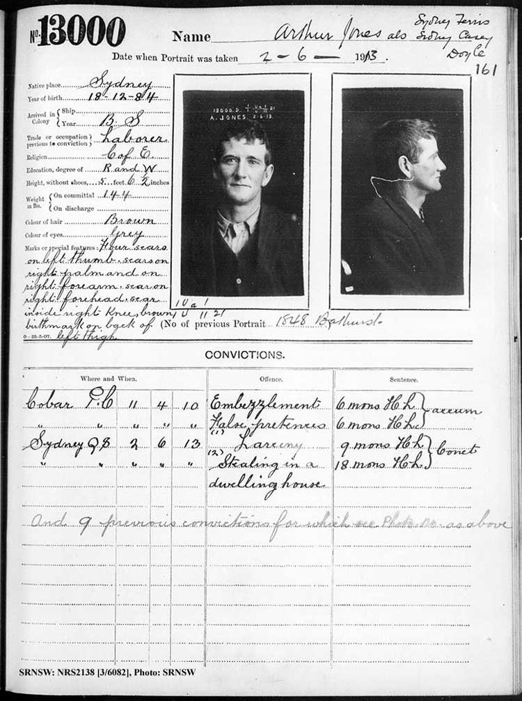 SRNSW: NRS2138, [3/6082], Darlinghurst Gaol photographic description book, 1912-1913, No. 13000, p. 161, R5116.
