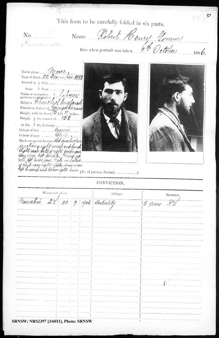 SRNSW: NRS2397, [3/6011], Parramatta gaol photographic description book, 29 Aug 1905-11 Nov 1909, No. 876, p. 37, R5137.
