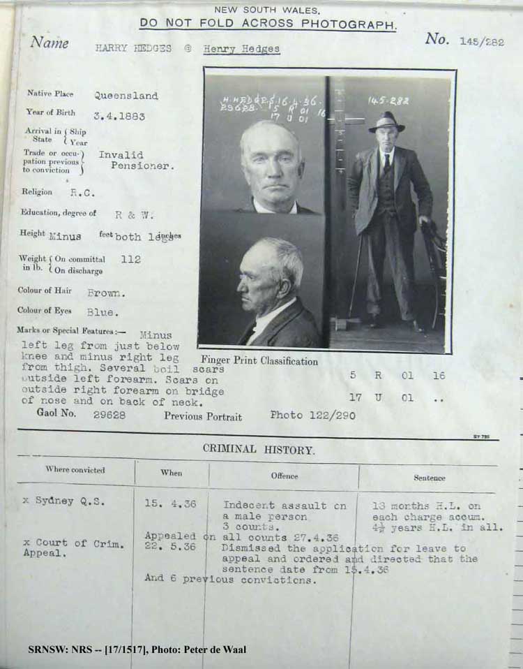 SRNSW: NRS– [17/1517], State Penitentiary photographic description book, 11 Mar 1936-13 Jun 1936, No. 29628, p. –.