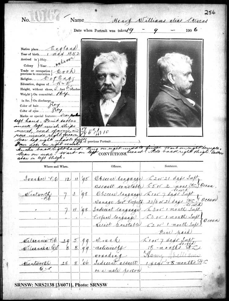 SRNSW: NRS2138, [3/6071], Darlinghurst Gaol photographic description book, 1905-1907, No. 10167, p. 254, R5111. Emphasis added.