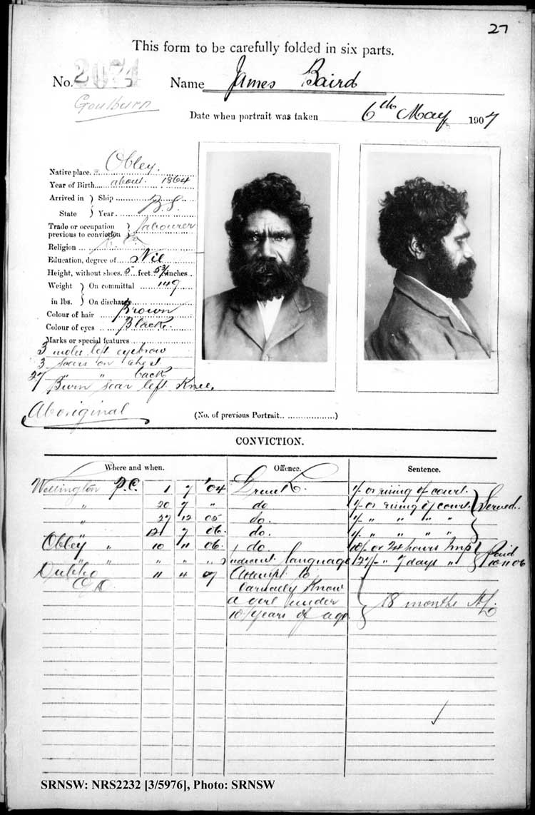 SRNSW: NRS2232, [3/5976], Goulburn Gaol photographic description book, 6 May 1907-17 May 1909, No. 2074, p. 27, R5121.
