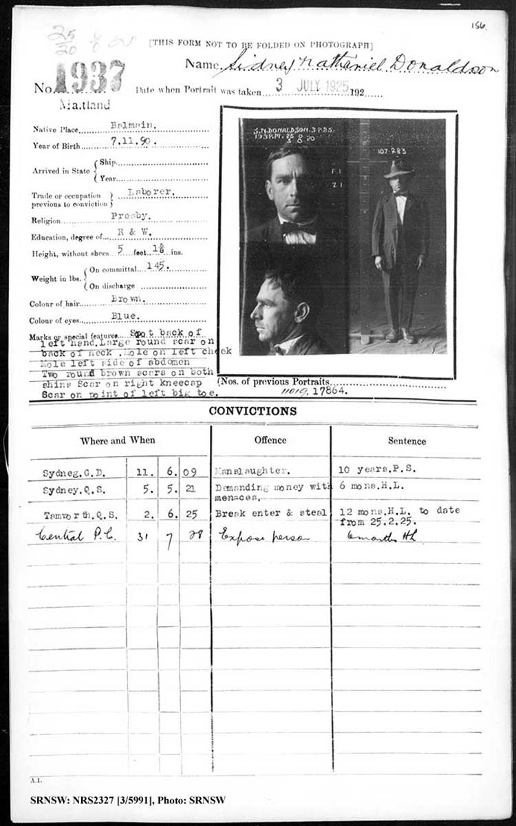 SRNSW: NRS2327, [3/5991], Maitland Gaol photographic description book, 1875-1930, No. 1937, p. 156, R5132.
