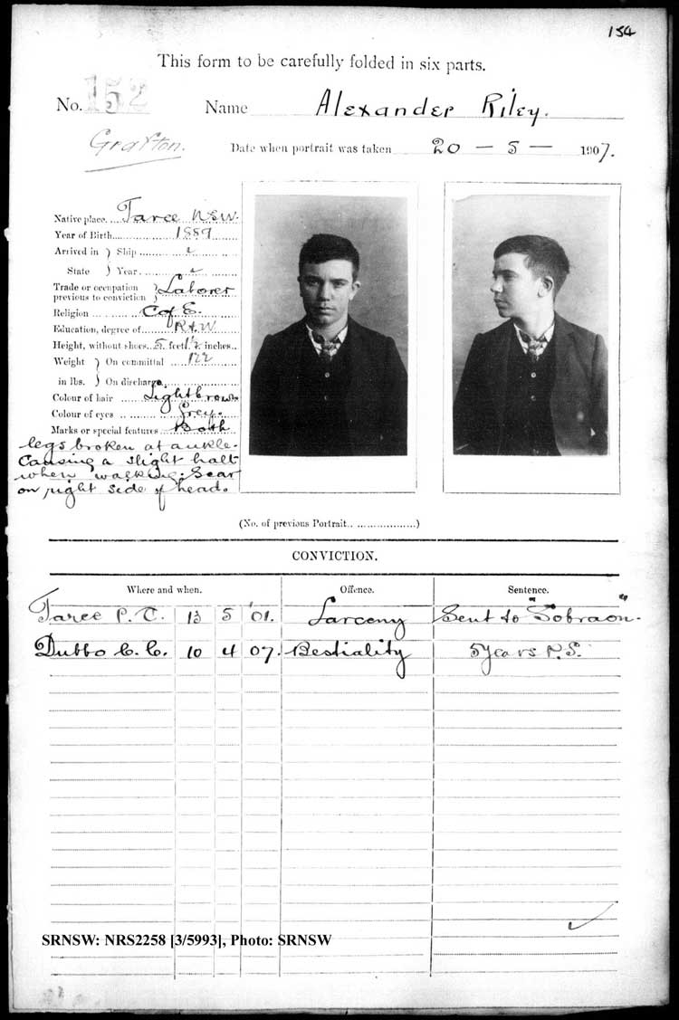 SRNSW: NRS2258, [3/5993], Grafton Gaol photographic description book, Nov 1894- Jun 1910, No. 152, p. 154, R5125.