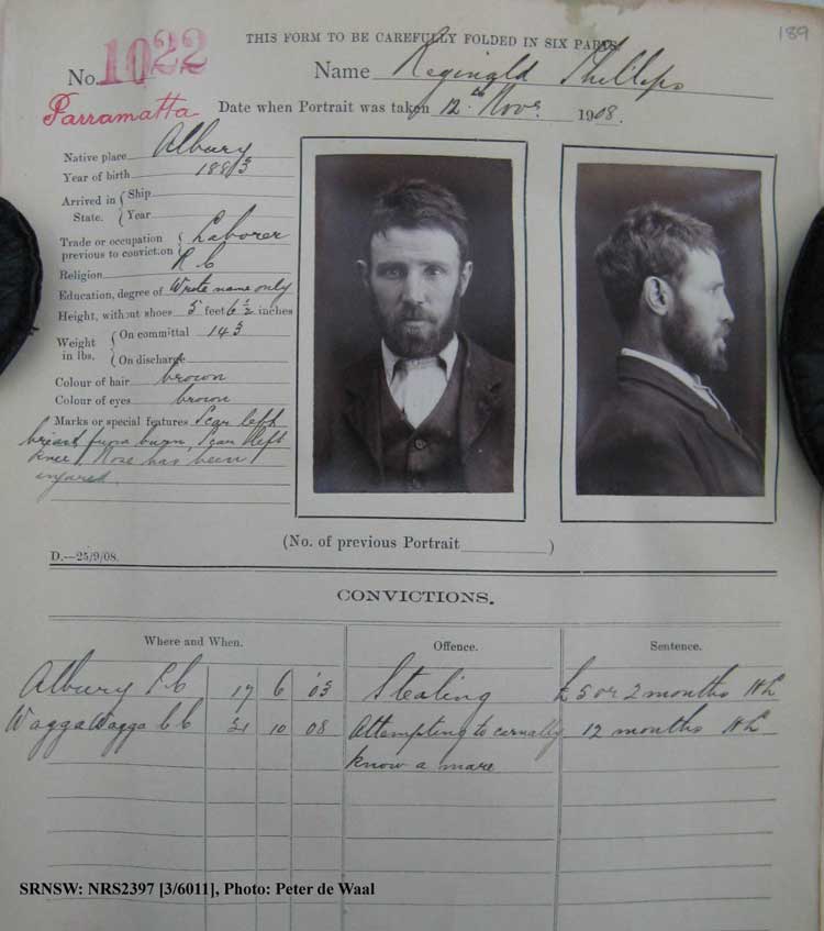 SRNSW: NRS2397, [3/6011], Parramatta gaol photographic description book, 29 Aug 1905-11 Nov 1909, No. 1022, p. 189.