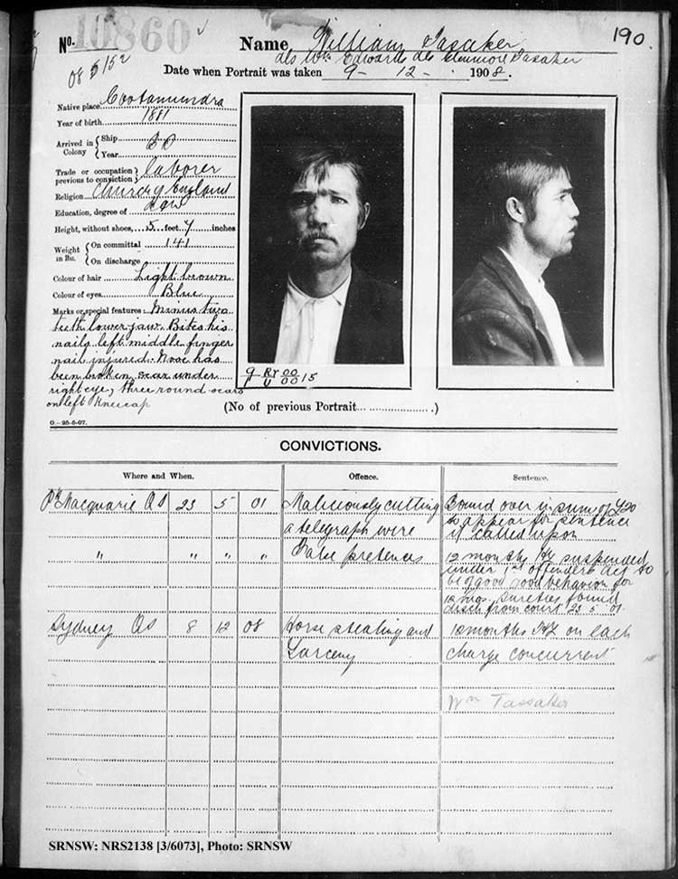SRNSW: NRS2138, [3/6073], Darlinghurst Gaol photographic description book, 1907-1909, No. 10860, p. 190, R5112.