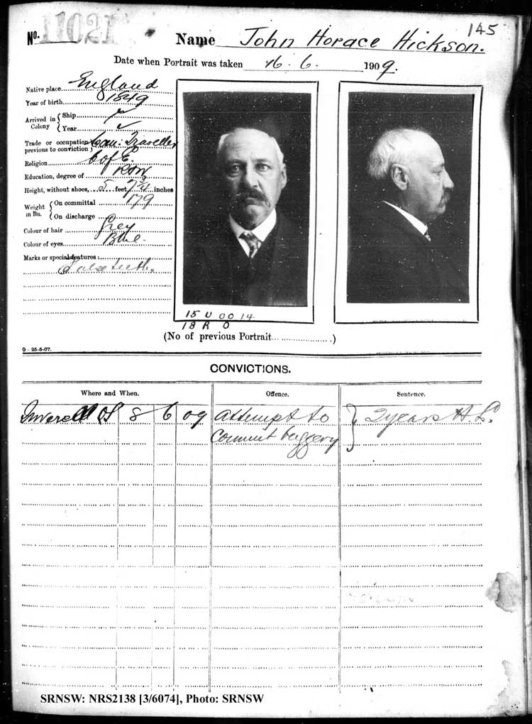 SRNSW: NRS2138, [3/6074], Darlinghurst Gaol photographic description book, 1909-1910, No. 11021, p. 145, R5113.