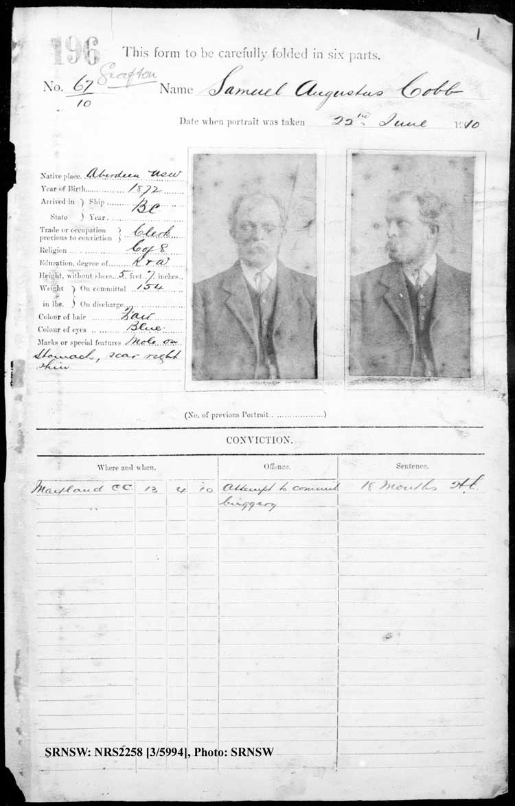 SRNSW: NRS2258, [3/5994], Grafton Gaol photographic description book, 10 Jun 1910-Nov 1922, No. 196, p. 1, R5125.